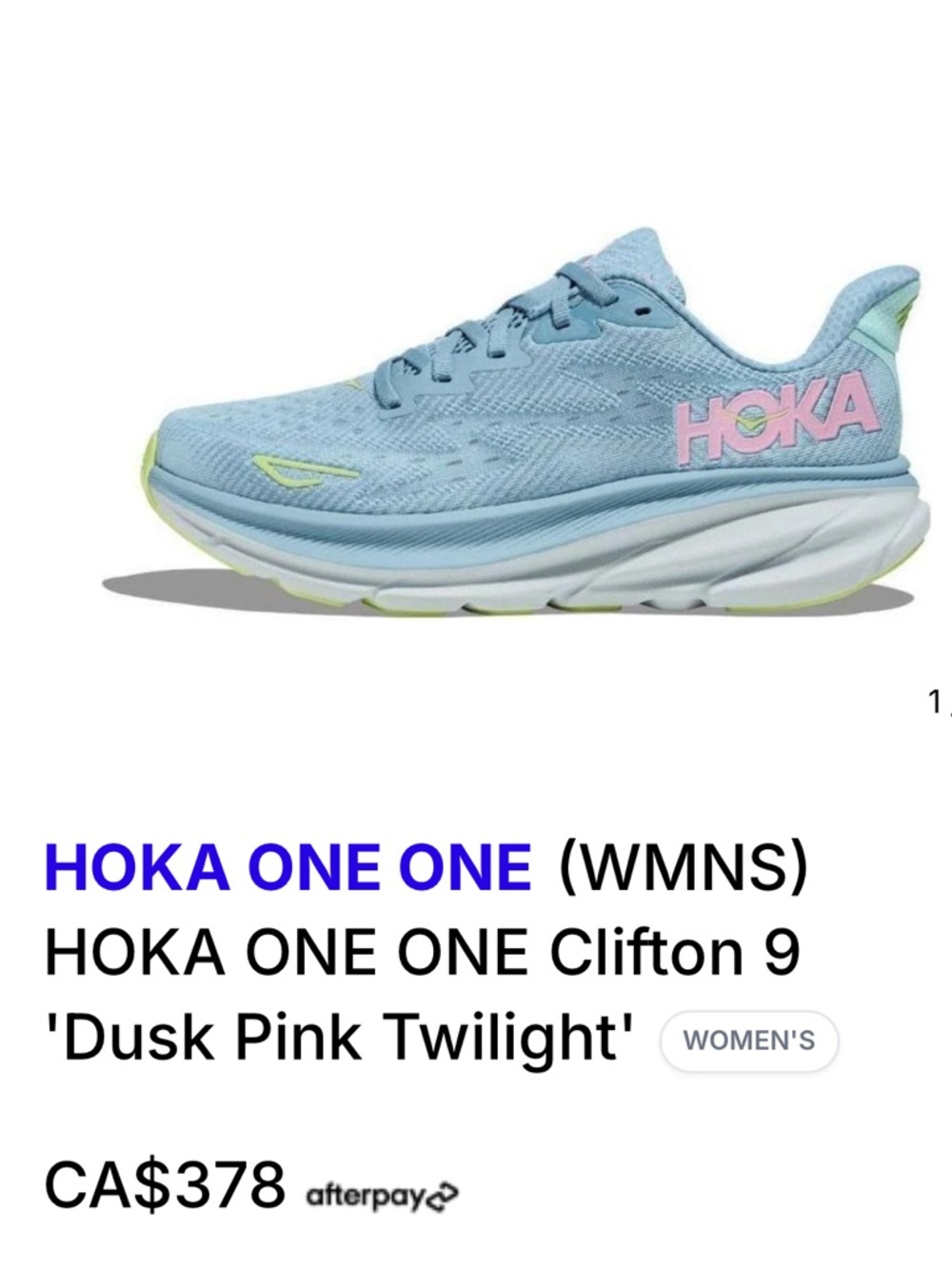 HOKA Women's Clifton 9 Runner - Light Blue with Pink Logo